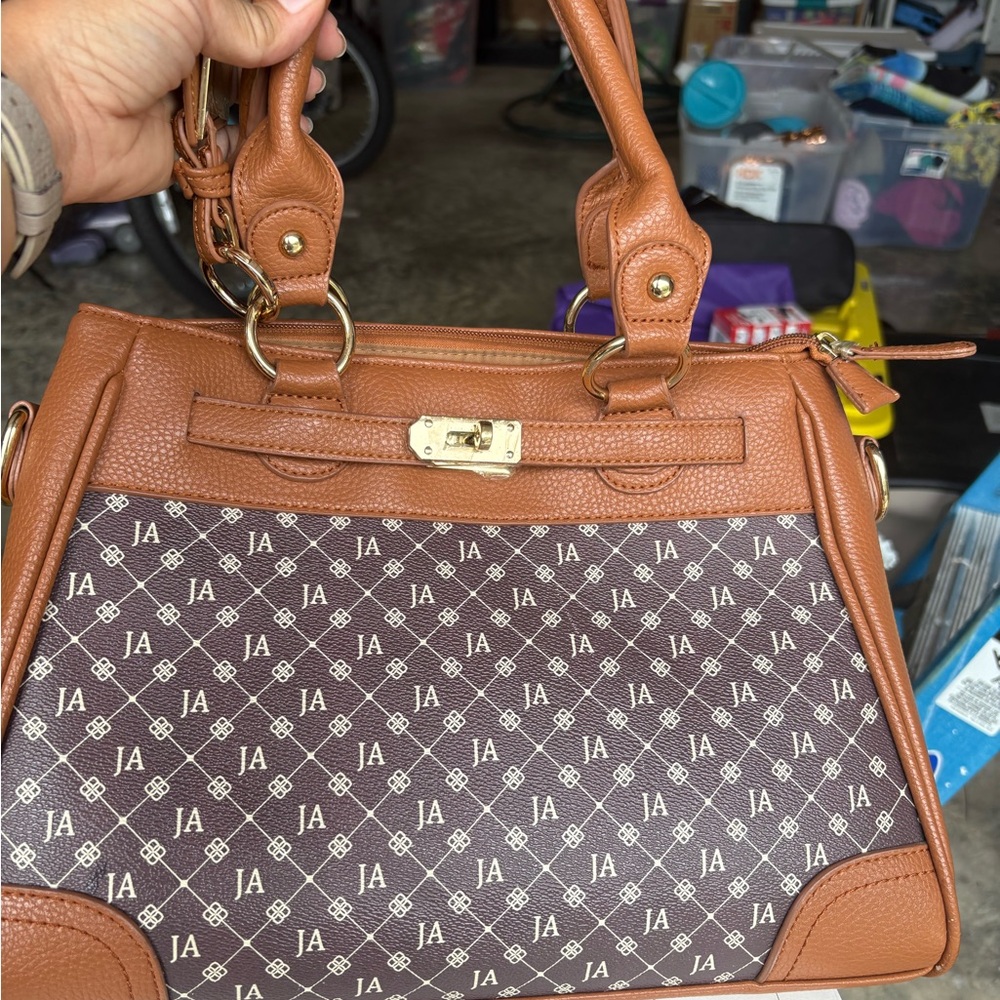 Brown and Tan Women's Handbag